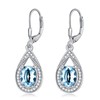 Aquamarine Blue Earrings for Women 925 Sterling Silver Teardrop Dangle