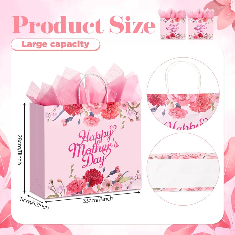 Nuenen 12 Pcs Mother's Day Gift Bags with Handles Pink