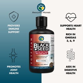 Amazing Herbs Amazing Herbs Egyptian Black Seed Oil - Gluten Free, Non GMO, Cold Pressed Nigella Sativa Aids in Digestive Health, Immune Support, Brain Function, Mild Flavor - 32 Fl Oz