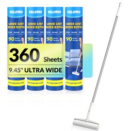 Large Lint Roller - 9.45 in Giant Lint Roller Refill 360 Sheets Total, 45 in Telescopic Pole to Clean without Bending Down, Sticky Rollers for Floor Cleaning Carpets, Cars, Clothing, Pet Hair