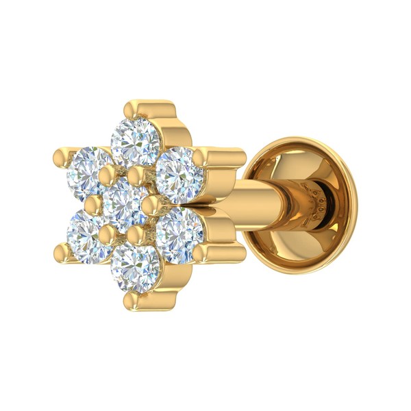 0.09 Carat 7-Stone Floral Diamond Nose Pin in 18K Yellow