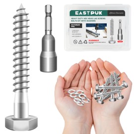 EASTPUK (20Sets) 1/4 20 Bolt, 1/4" x 2" Hex Head Lag Screws, Heavy Duty Lag Bolts with Washers, 304 Stainless Steel 18-8, 1/4 Bolt for Wood, Partial Thread