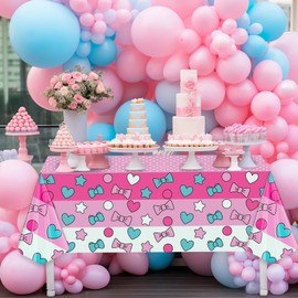 Oudain 3 Pcs Pink Cartoon Cat Tablecloth Kawaii Birthday Party Supplies Decoration 54 x 108 Inches Themed Plastic Table Cover for Girl Birthday