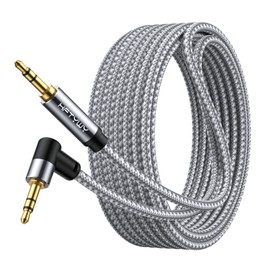 Hftywy Aux Cord 6.6ft 3.5mm Audio Cable Right Angle, Nylon Braided 90 Degree Aux Cable Audio Cable 3.5mm Male to Male Aux Cord for Car, Headphones, Speaker, Home Stereos (2M)