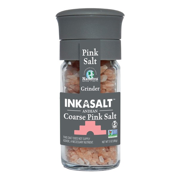 NATIERRA Himalania Coarse InkaSalt Pink Salt Grinder | Unrefined & Non-GMO | 3 Ounce