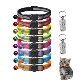KGDUYC Cat Collars with Quick Release Safety - Reflective Kitten Collars with Bell, Adjustable from 7.5 - 12.5 Inches - 2 Packs Anti-Lost Tags & 8 Colours