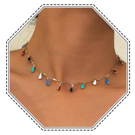 Jovono Boho Pearl Choker Necklaces Gold Colorful Crystal Pendant Necklace Beach Jewelry Beautiful Necklace Tassel Jewelry for Women Girls, Metal, Pearl