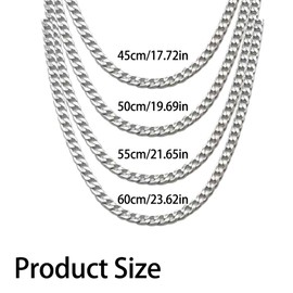 50 CM Cuban Chain Gifts for Boys 7mm Thick Cuban Chain for Mens Gifts, Sturdy Mens Silver Chain Hypoallergenic Curb Chain Mens Stainless Steel Neck Link Christmas Necklace Jewelry Gifts for Boy/Girls