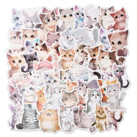 Volumoon Kawaii Stickers, 50pcs Cute Cartoon Cat Stickers Set, Scrapbook Stickers Paper Pack, Vinyl Waterproof Aesthetic Stickers for Water Bottles, Book, Laptops, Scrapbook, Skateboard