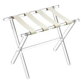 Sumerflos Acrylic Luggage Rack for Guest Room - Foldable Suitcase Stand with Leather Straps for Bedroom Living Room Hotel Heavy-Duty, Holds up to 50-100 lb lightweight Space Saving (Beige & Handle - 1 Pcs)