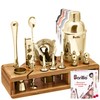 Barillio Gold Bartender Kit - Stainless-Steel Cocktail Shaker Set w/Bamboo