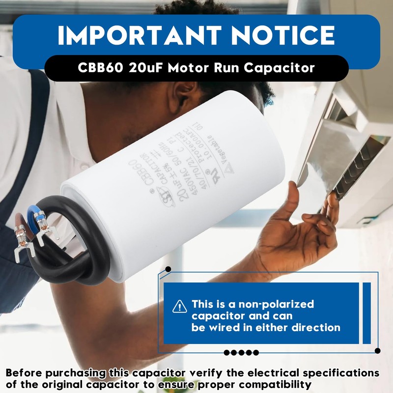 CBB60 20uF Motor Run Capacitor 450 VAC Volts Round Cylinder
