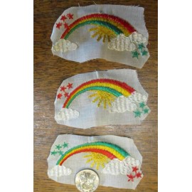 Unbranded 3 Vintage 1960's Iron on Embroided rainbow stars   appliques  for vintage jeans