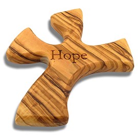 Olive Wood Prayer Cross: Hand Held Cross Made to Perfectly Fit in Your Hand (Hope)