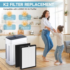 4 Pack K2 Replacement Filter Compatible with LUNINO K2 Air Purifier, Double-Sided Filters for Home Large Room up to 3000sq.ft, H13 True HEPA and Activated Carbon Filter