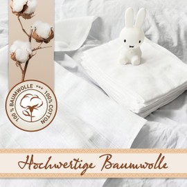 ZOLLNER Set of 10 Muslin Burp Cloths 70 x 70 cm Cotton Skin-friendly Muslin Cloths Especially Soft and Extremely Absorbent Washable up to 95 °C White