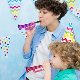 6Pcs Metallic Trumpet Toys, Kid Trumpet Instrument Plastic Blow Horn Musical Noise Makers for Parties and Events, Party Favors for Boys and Girls ( Random Color )