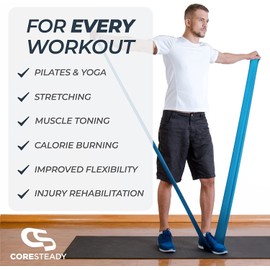 Coresteady Resistance Band For Men & Women - Exercise Band to Build Strength, Flexibility, Muscle & Tone - For Fitness, Stretching, Pilates, Physio & Yoga - With Exercise Guide