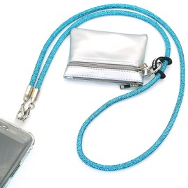 ESSSO Clip and Go Strap for Phone with Wallet Crossbody – Bling Crystal Phone Strap Crossbody with Pouch for All Phones, Redefining Phone Lanyard Crossbody Fashion for Hands-Free Style (Light Blue)