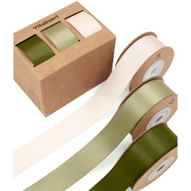 Vitalizart Ribbons for Crafts 1" x 30Yd (3 Rolls x 10 Yd) Green & White