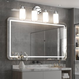 Aipsun 4 Lights Bathroom Light Fixture Chrome Vanity Lights Up and Down Modern Bahthroom Lighs with Clear Glass and Frosted Glass Modern Bahthroom Lighs Over Mirror(Exclude Bulb)