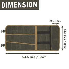 Tool Roll | Heavy Duty 16OZ Waxed Canvas Tool Storage Bag with Tool Slots & Fixed Elastic Band (Army Green) Canvas Tool Pouch - Portable Handle + Adjustable Buckles | 24.5"L x 11.5"W