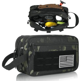 DBTAC Tactical Toiletry Bag for Men | Dry Wet Separate Hygiene Bag Compact Dopp Kit Mens Shaving Kit Travel shower Bag (Black Camo)