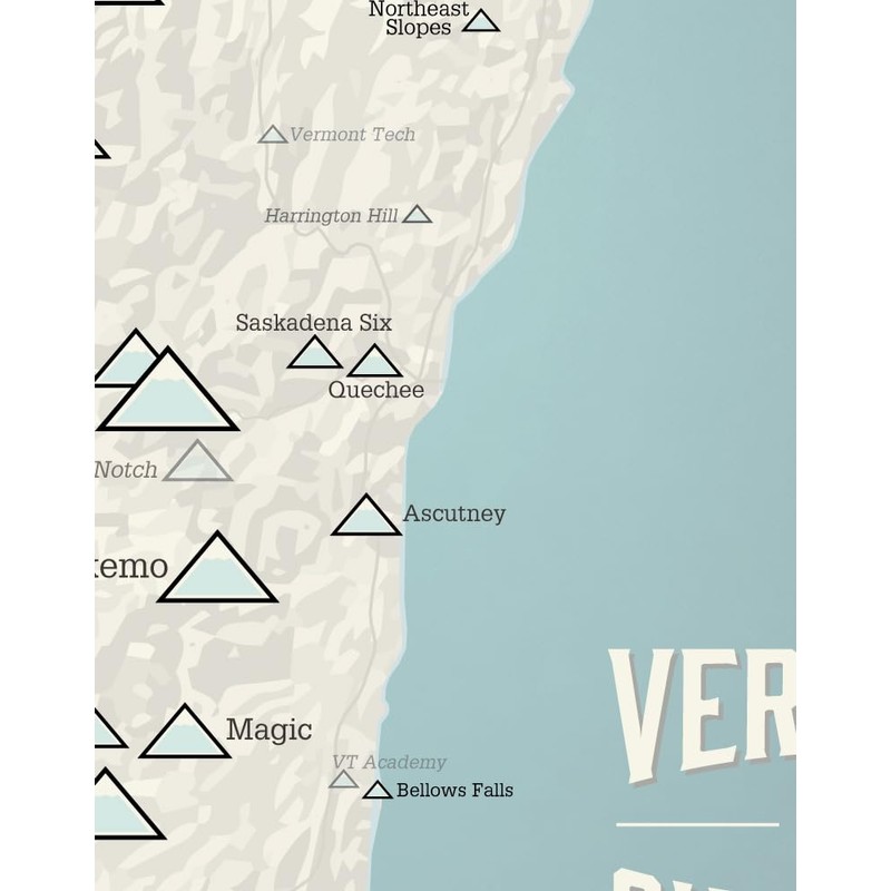 Vermont Ski Resorts Map 11x14 Print (Beige & Opal Blue)