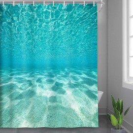 MERCHR Cute Teal Blue Ocean Shower Curtain, Nature Underwater Sea World Sand Beach Bathroom Curtains Waterproof Fabric, 60X72 Inches