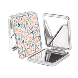 POTYHDC Compact Pocket Mirror, Cute Travel Mini Mirror with Magnification, Foldable Double-Sided Portable Cosmetic Mirror for Men, Women Light Floral