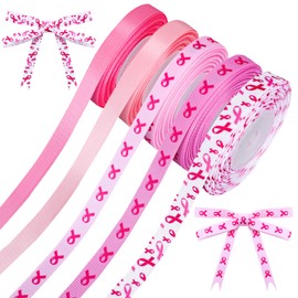 Whaline - Cinta de grogrén para concienciación sobre el cáncer de mama, 50 yardas, cinta de raso, rosa y rosa fuerte, para manualidades, corona, costura, decoración de regalo, 1 cm/3/8 pulgadas