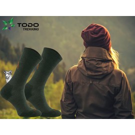 TODO BP Merino Wool Hiking Socks for Men, Women and Children, Trekking, Breathable, Anti-Blister, Made in the EU, Green