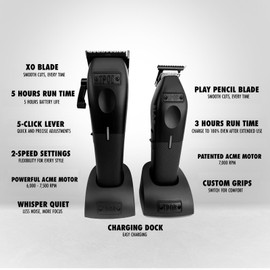 TPOB Play Barber Hair Clipper and Trimmer for Men 7500 RPM with Rubber Grips (Blackout 2 Set)