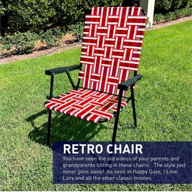 Web Chair – Lightweight & Portable – Retro Style Lawn Chair – High Back Design - Outdoor Chair for Backyard, Camping, Sporting Events, Concerts, Football Games – Easy Folding (Red) 2 Pack