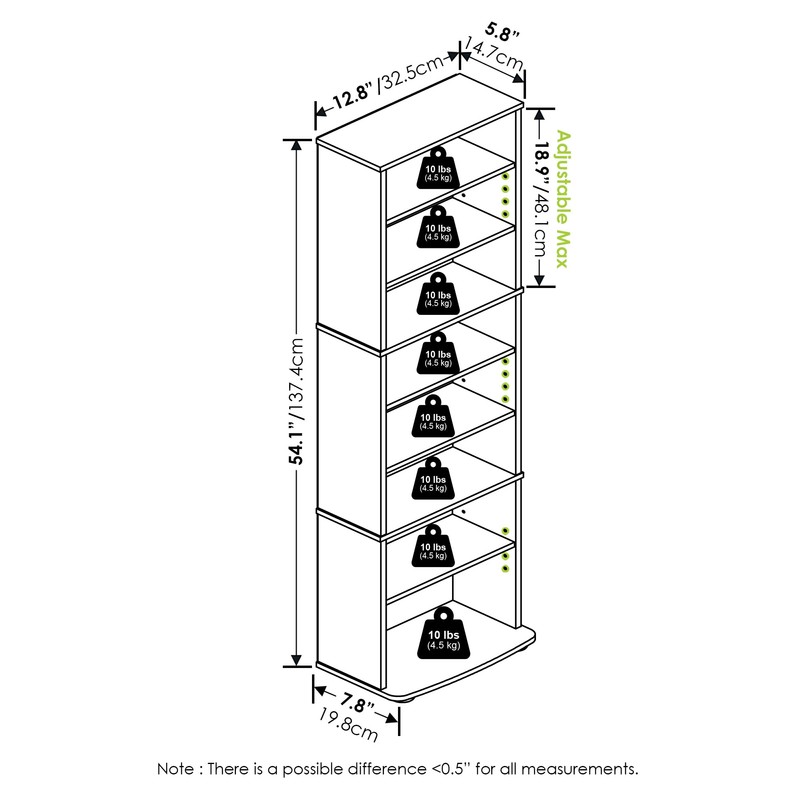 Furinno JAYA DVD Shelf, 8-Tier Tall Narrow CD Rack, Media