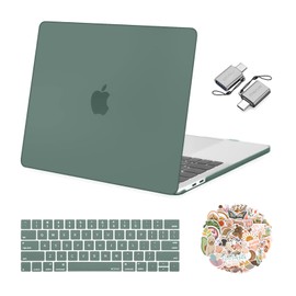 MOSISO Compatible with MacBook Pro 13 inch Case M2 2024, 2023, 2022-2016 A2338 M1 A2251 A2289 A2159 A1989 A1708 A1706, Plastic Hard Case&Keyboard Cover&Laptop Decals&Type C Adapter, Emerald Green