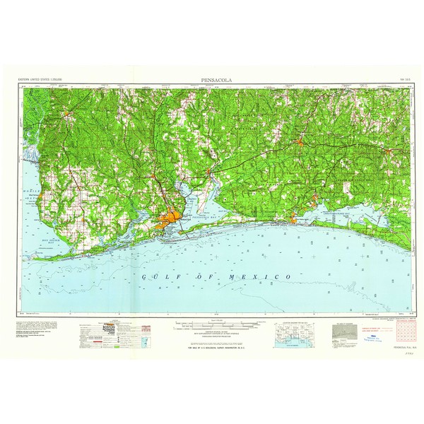 YellowMaps Pensacola FL topo map, 1:250000 Scale, 1 X 2 Degree, Historical, 1960, Updated 1960, 23 x 33 in - Paper