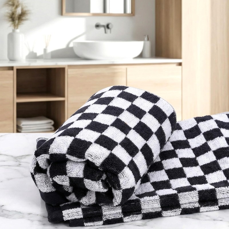 Sucrain 2 Pcs Checkered Hand Towels Black and White Bath