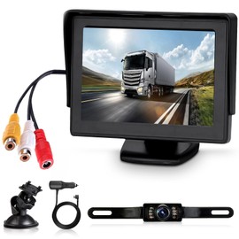 Car Rear View Camera Kit with 4.3 Inch LCD Monitor, 12 LED Night Vision Camera, IP67 Waterproof with 6.5 m AV Cable with 3.5 m Adapter