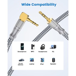 SOUNDFAM 90 Degree AUX Cable for Car (90 Degree AUX Cable, 1.6ft/0.5M)