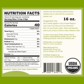 Organic Sweet Matcha Green Tea Powder - Cafe Style Blend by Cherie Sweet Heart - 16oz, Vegan & Gluten-Free, Rich in Antioxidants, Perfect for Lattes, Smoothies & Baking