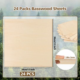 Basswood Sheets 1/8 x 12 x 12 inch - 3mm Basswood Sheets Plywood Sheets Balsa Wood, 24Pcs Square Unfinished Wood Board for DIY Crafts, Laser Cutting, Wood Burning, Painting, Model Carving