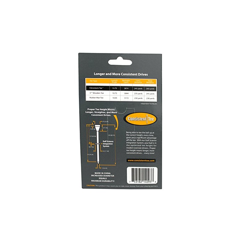 Consistent Tee 3 1/4" Pack of 10 Durable, Biodegradable Tees