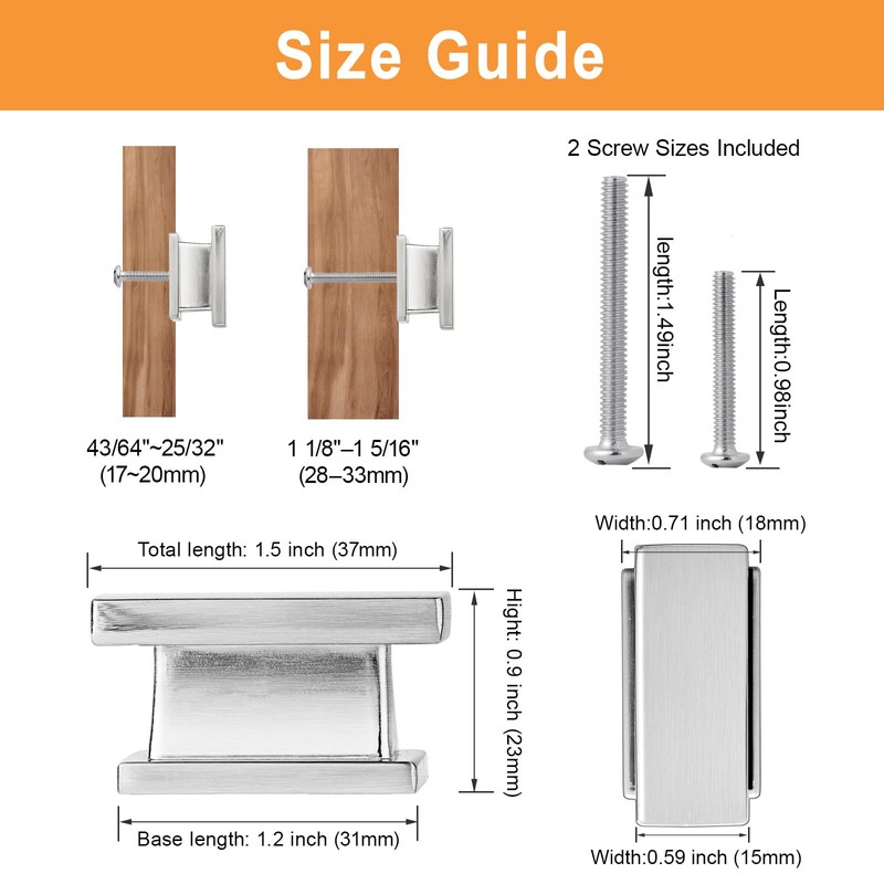 VEHCIL 10 Pack Square Cabinet Knobs Brushed Nickel, Single Hole