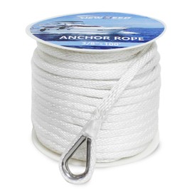 NEWSEED Anchor Rope 3/8" x 100FT Solid Braid Boat Anchor Line – 4035 lbs Break Strength, Marine Grade Rope with 316 Stainless Thimble – Heavy Duty Docking Line for Boats, Kayaks, Fishing, White