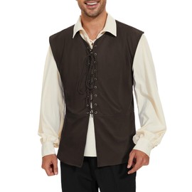 Zando Mens Pirate Costume Renaissance Vest Arabian Prince Street Rat Garment Medieval Vest Men Clothes Viking Costume Steampunk Gothic Waistcoat Coffee X-Large