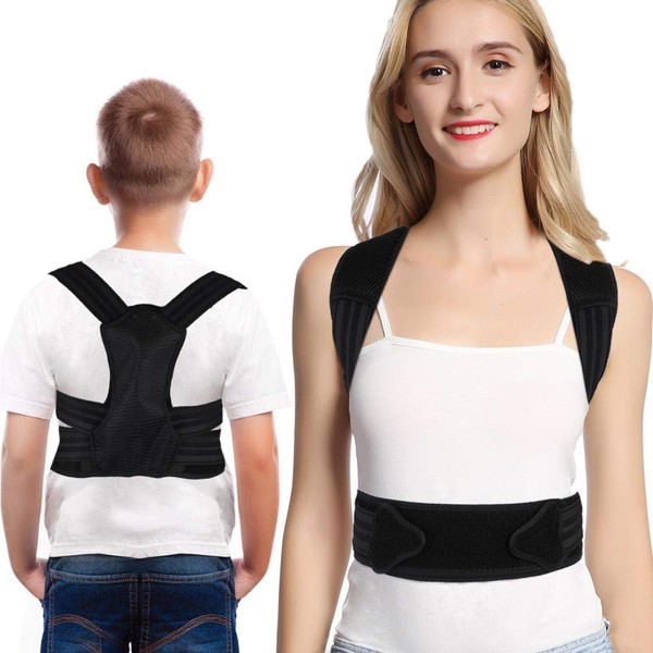 FILFEEL Posture Corrector for Children and Teenagers, Back and Shoulder Brace, Back Smoother, with 2 Aluminium Support Plates (S)