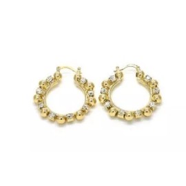 SPARKLE XOXO Women's Medium Real 14K Gold Filled Ball Round Hoop Earrings With Crystal 30mm