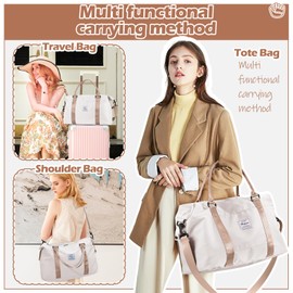 Gym Bag Womens Mens with Wet Pocket, Travel Duffel Bag for Plane, Sport Gym Tote Bags Swimming Yoga, Waterproof Weekend Overnight Carry on Bag Hospital Holdalls，Off White