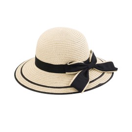FuninCrea Women's Sun Hat Wide Brim Straw Hat UPF 50+ Floppy Foldable Summer Hat UV Protection with Elastic Cord Beach Hat Women's Sun Straw Hat, khaki, Unit size